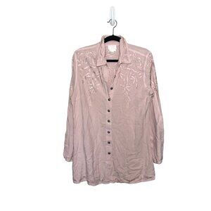 Soft Surroundings Embroidered Tunic Blouse Top Button up